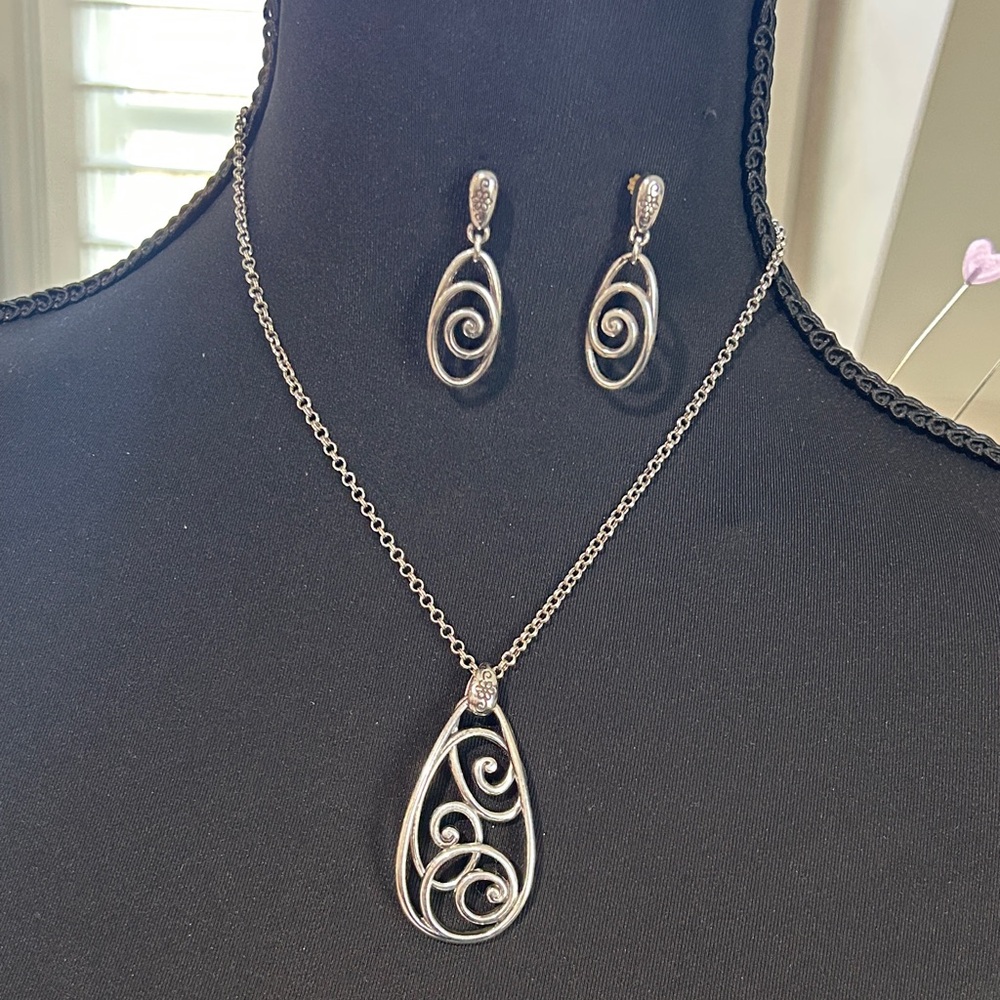 Brighton Elegant Silver Swirl Necklace and Earring Set